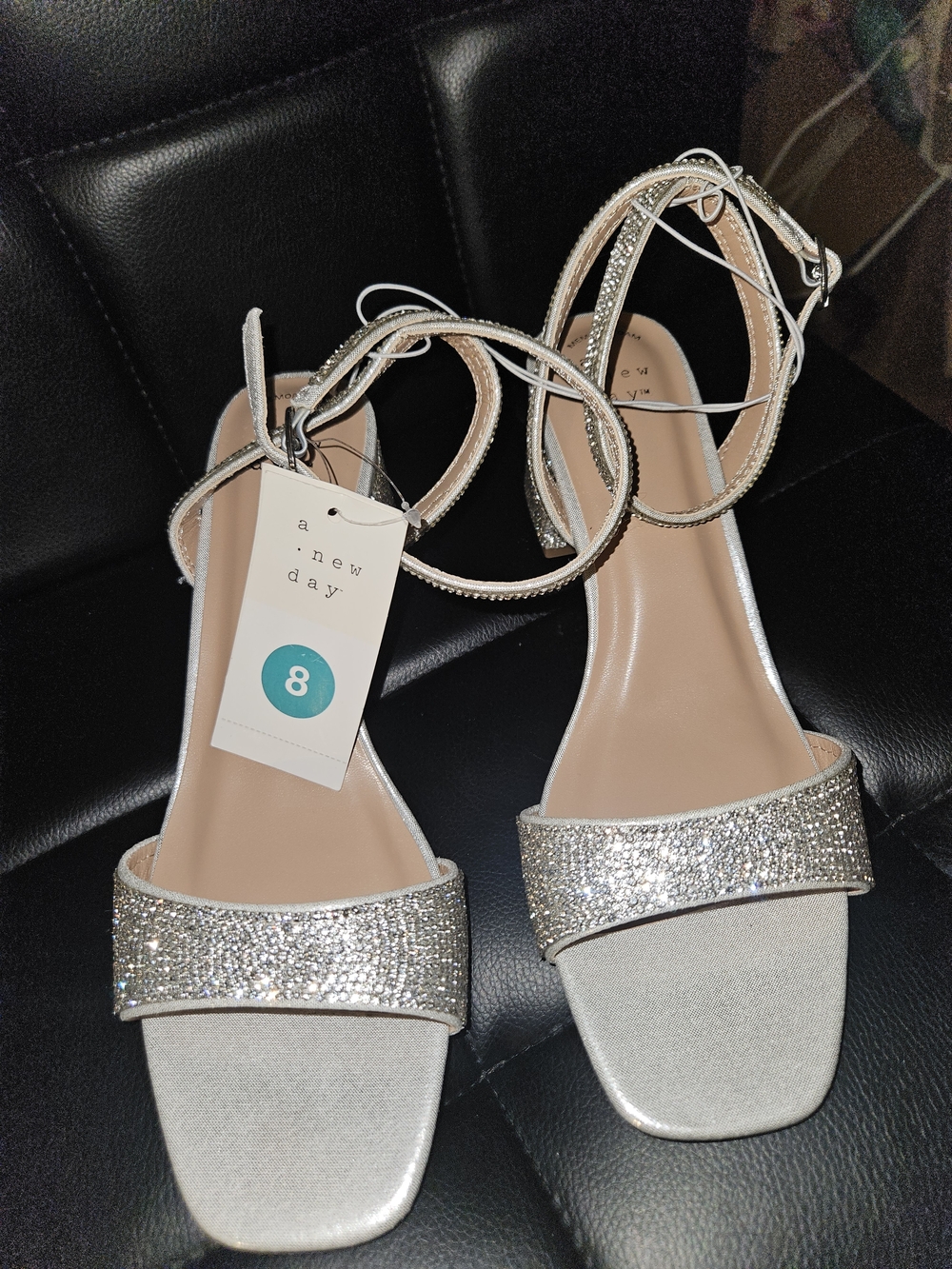a new day Silver Rhinestone Ankle-Strap Heels